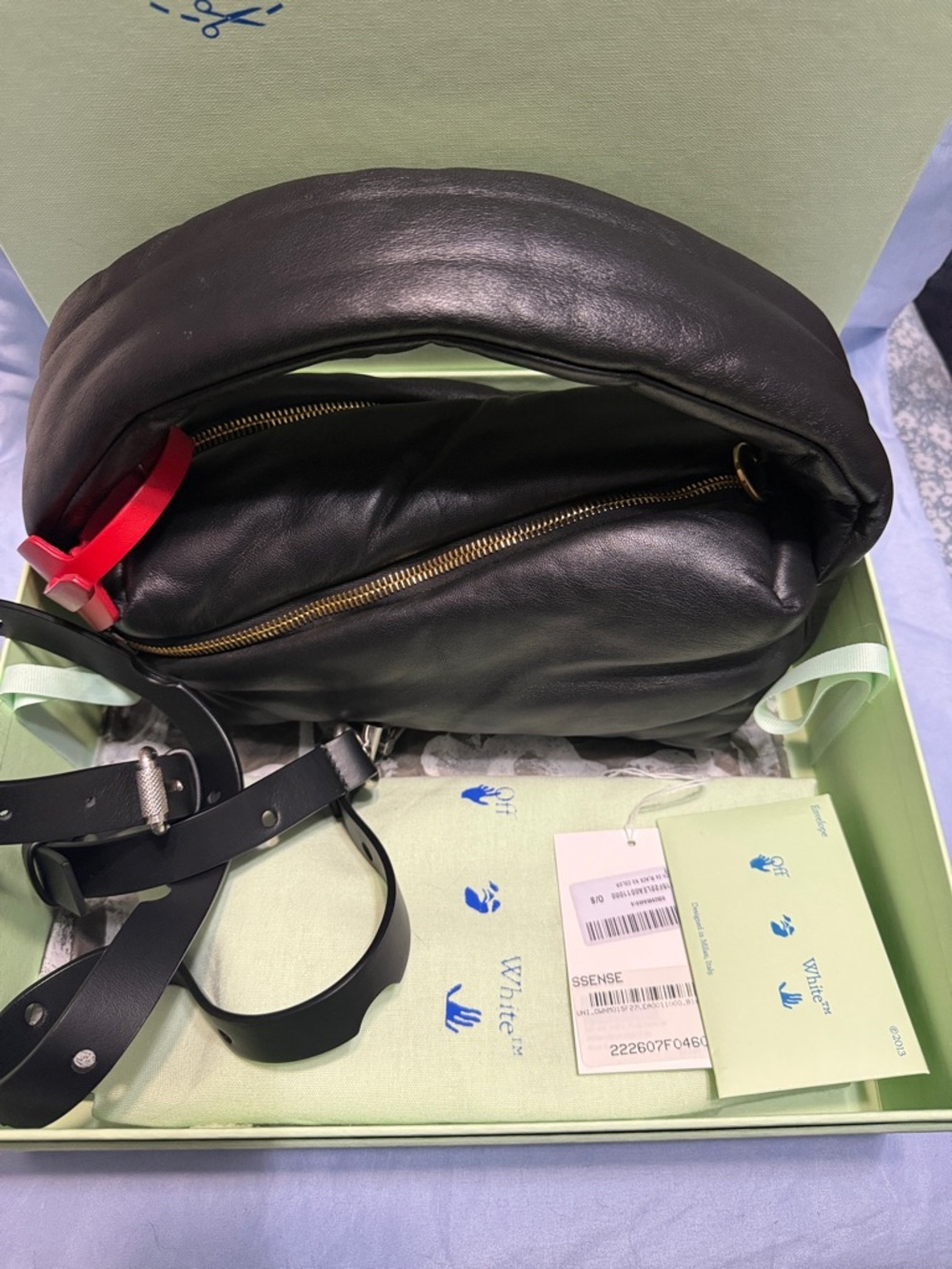 Off-White Black Padded-Handle Shoulder Bag with Red Tag
